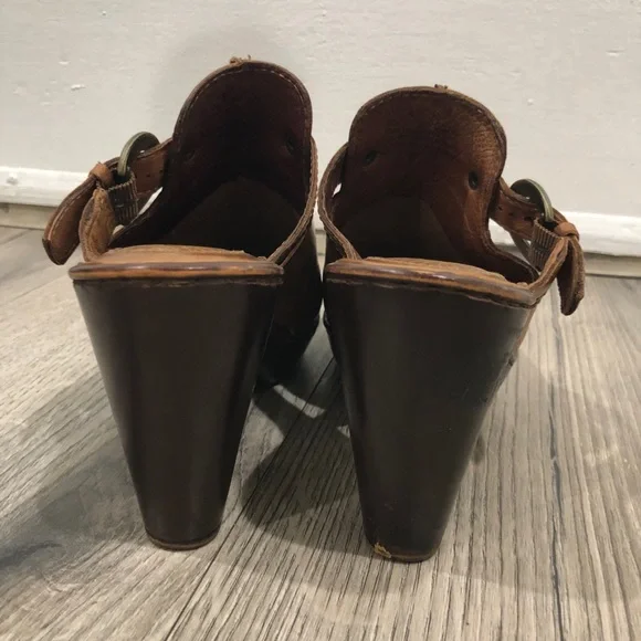 Born Leather Mules Clogs Heels with Buckle Leather Brown 8 - Picture 5 of 10